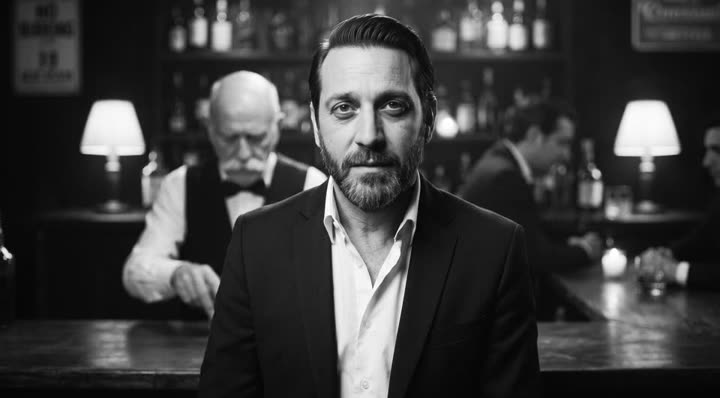Ian Marone en el bar con el Gallego atrás