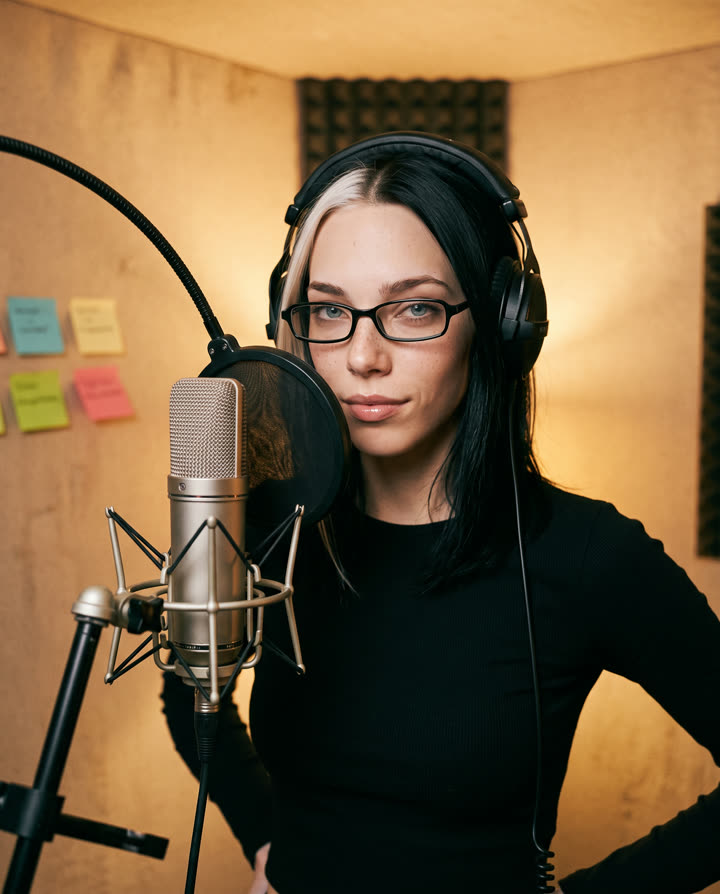 Nina grabando en un estudio