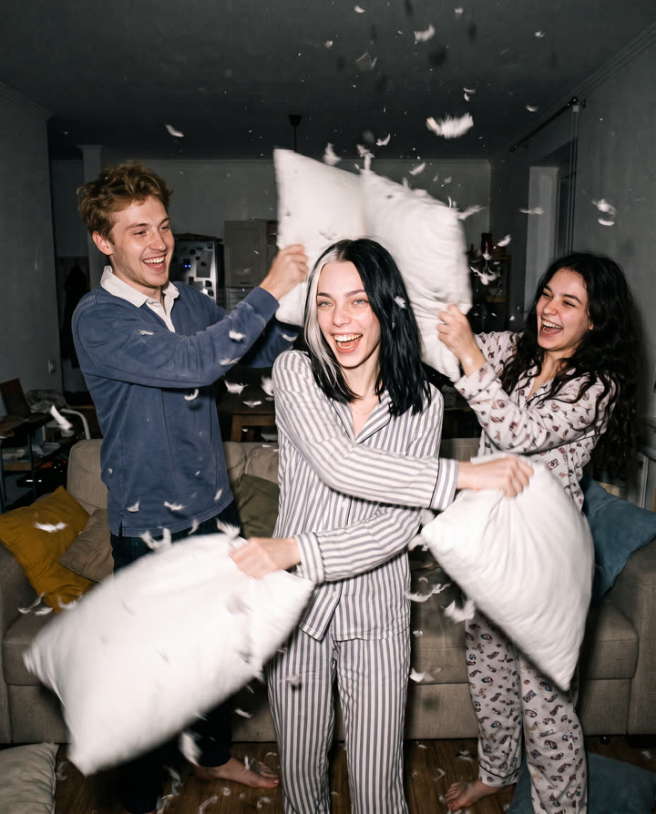 Nina in a pillow fight