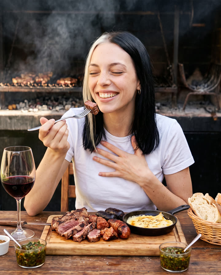 Nina comiendo un asado