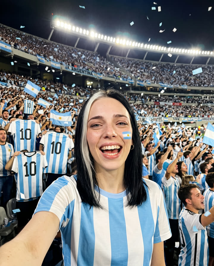 Nina at the stadium in an Argentina jersey
